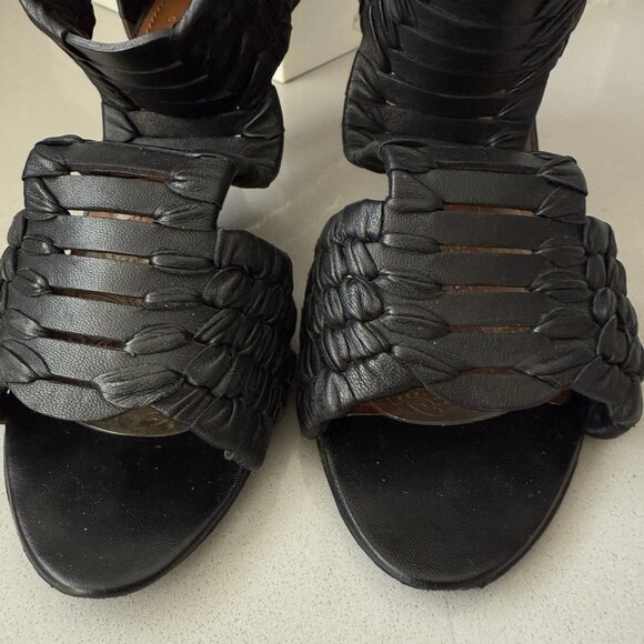 Givenchy Size 39 G Woven Nappa Black Leather Sandals Heels  Zip Open Toe + Box - Picture 7 of 15